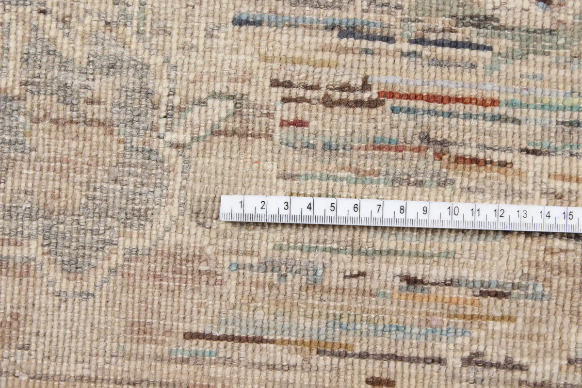 Light Afghan Rug with Sage Green Floral Detail, 296 × 252 cm, view 6.