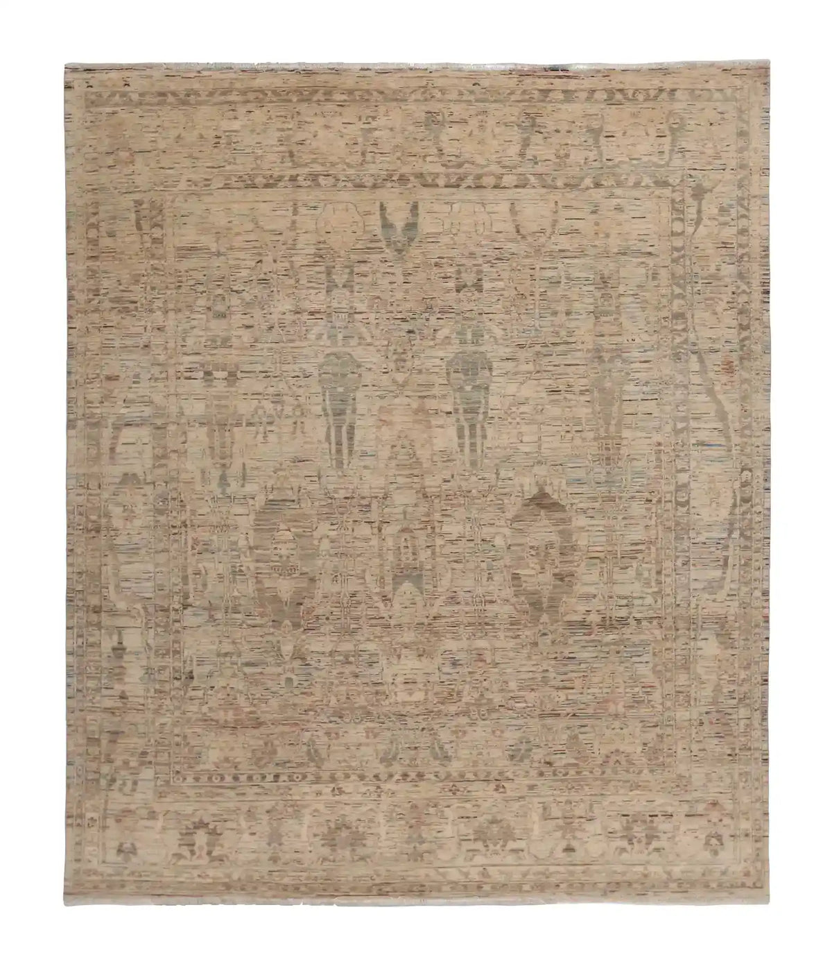 Beige Wool Rug with Delicate Floral Pattern, 300 × 246 cm, overall view.