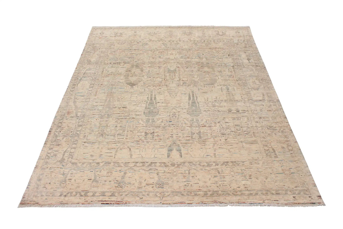 Beige Wool Rug with Delicate Floral Pattern, 300 × 246 cm, view 2.