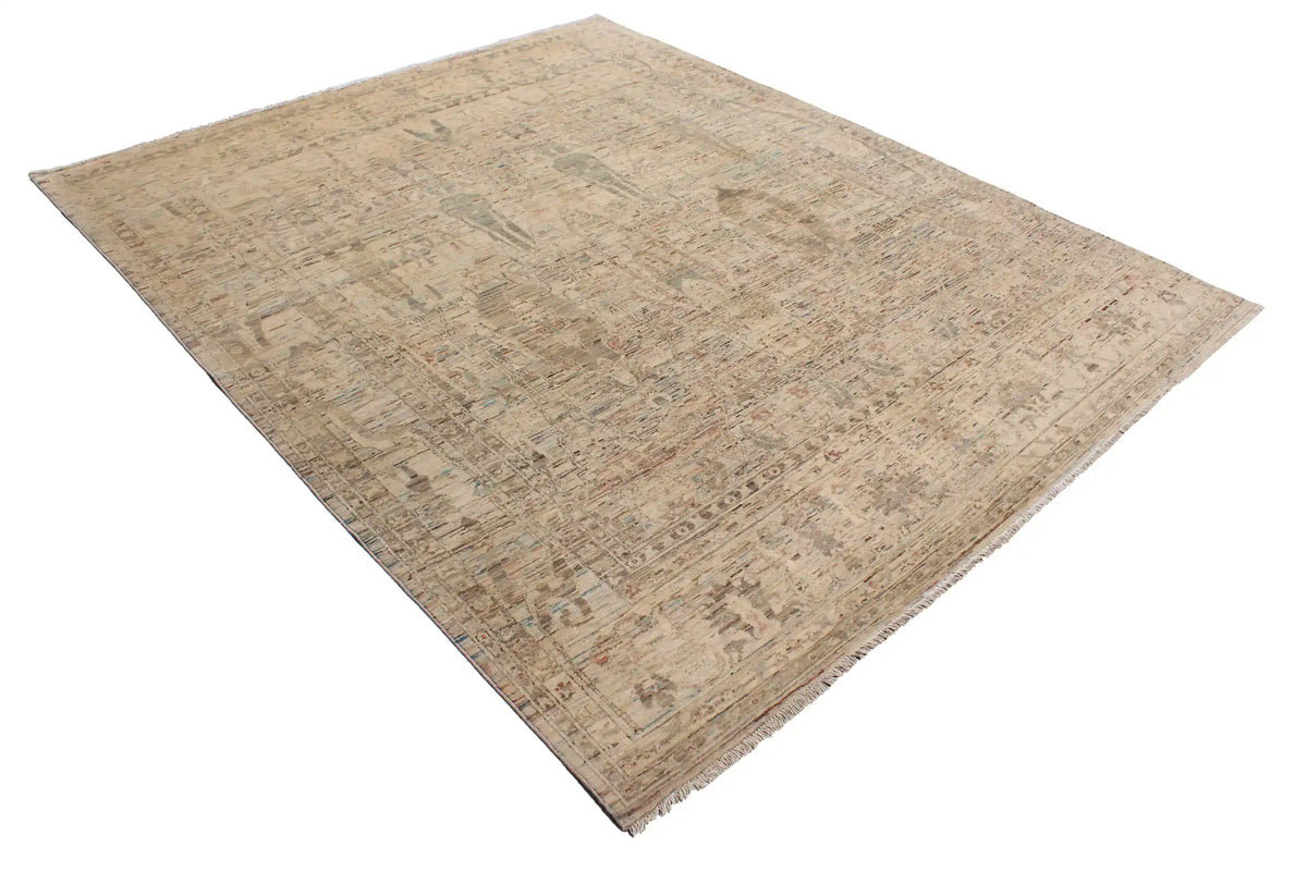 Beige Wool Rug with Delicate Floral Pattern, 300 × 246 cm, view 3.