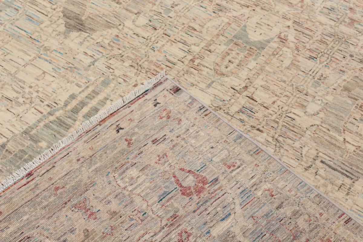Beige Wool Rug with Delicate Floral Pattern, 300 × 246 cm, view 6.