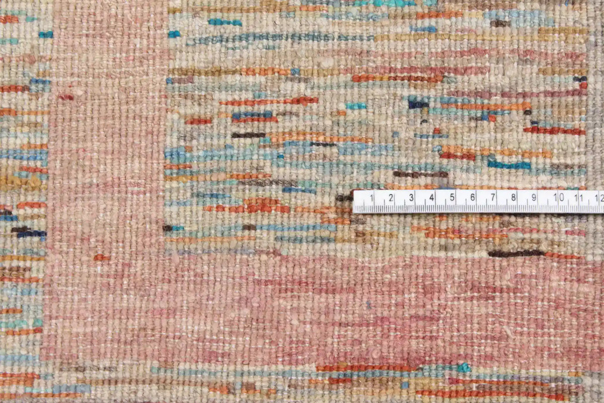 Modern Sand & Blue Wool Rug with Rectangles, 350 × 250 cm, view 4.