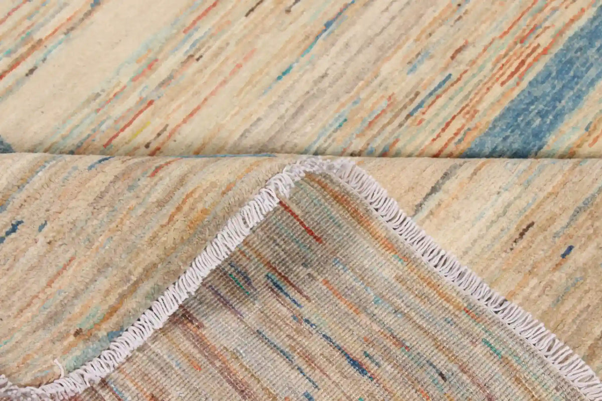Modern Sand & Blue Wool Rug with Rectangles, 350 × 250 cm, view 7.