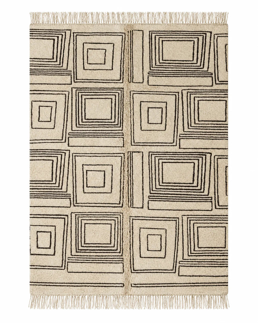 Front view of Beni Ourain wool rug, all-over pattern of concentric squares