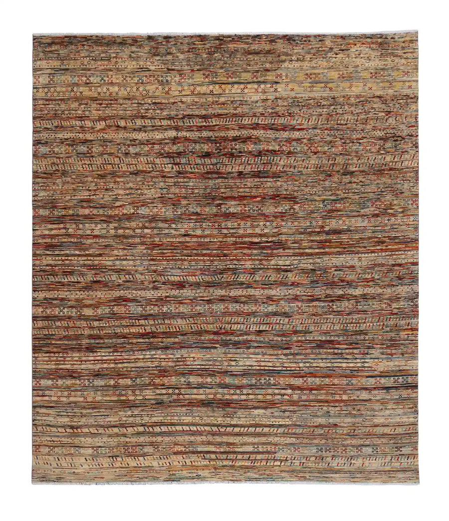 Multicolor Berjasta Rug with Fine Horizontal Stripes, 295 × 251 cm, overall view.