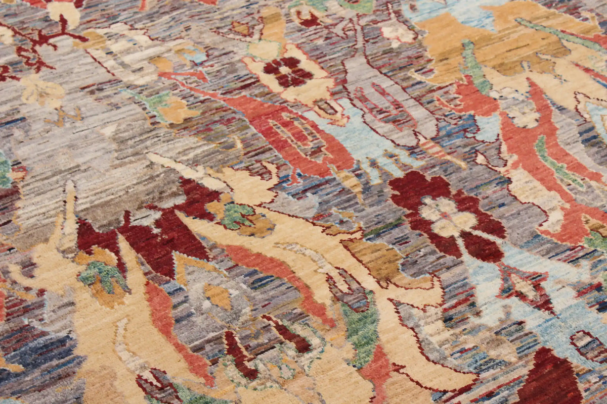 Afghan Rug with Red, Gold & Cream Leaves, 297 × 248 cm, view 4.