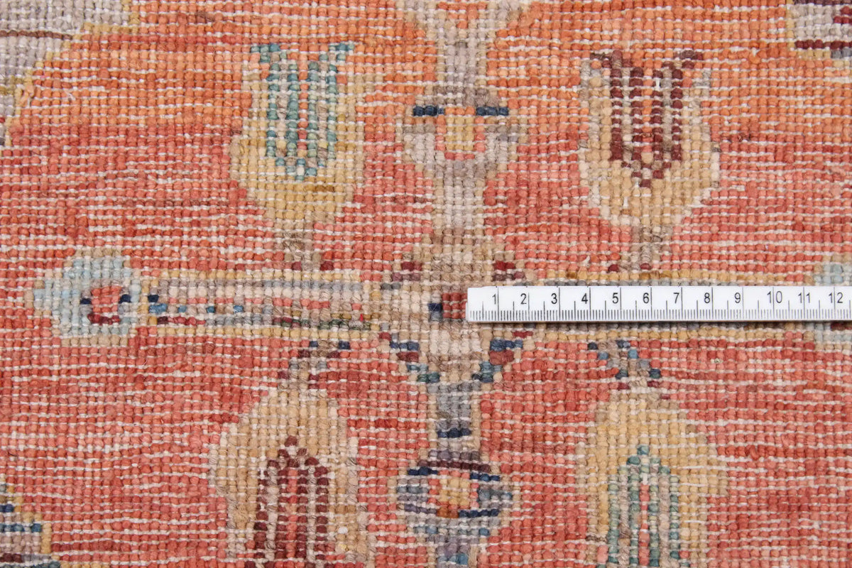 Afghan Rug with Red, Gold & Cream Leaves, 297 × 248 cm, view 6.