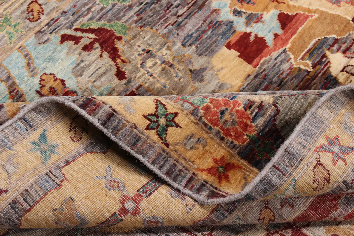 Afghan Rug with Red, Gold & Cream Leaves, 297 × 248 cm, view 7.