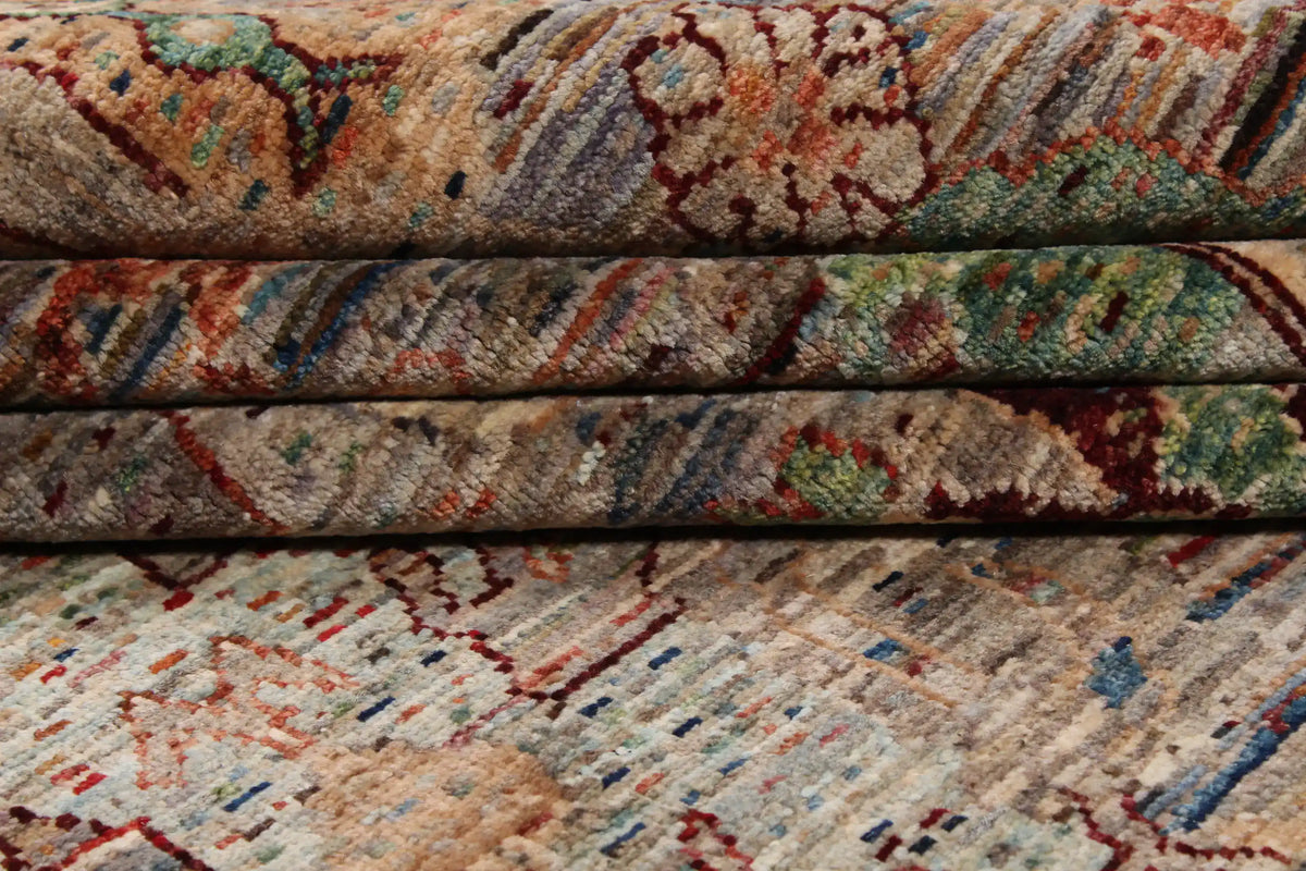 Dark Brown Afghan Rug with Red & Green Leaves, 303 × 250 cm, view 9.