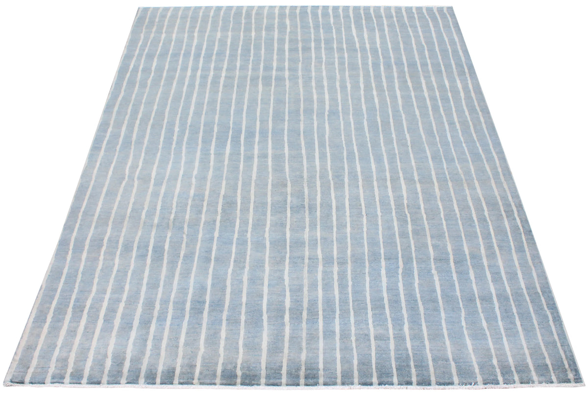 Blue-Gray Wool Rug with Light Lengthwise Stripes, 303 × 237 cm, view 2.