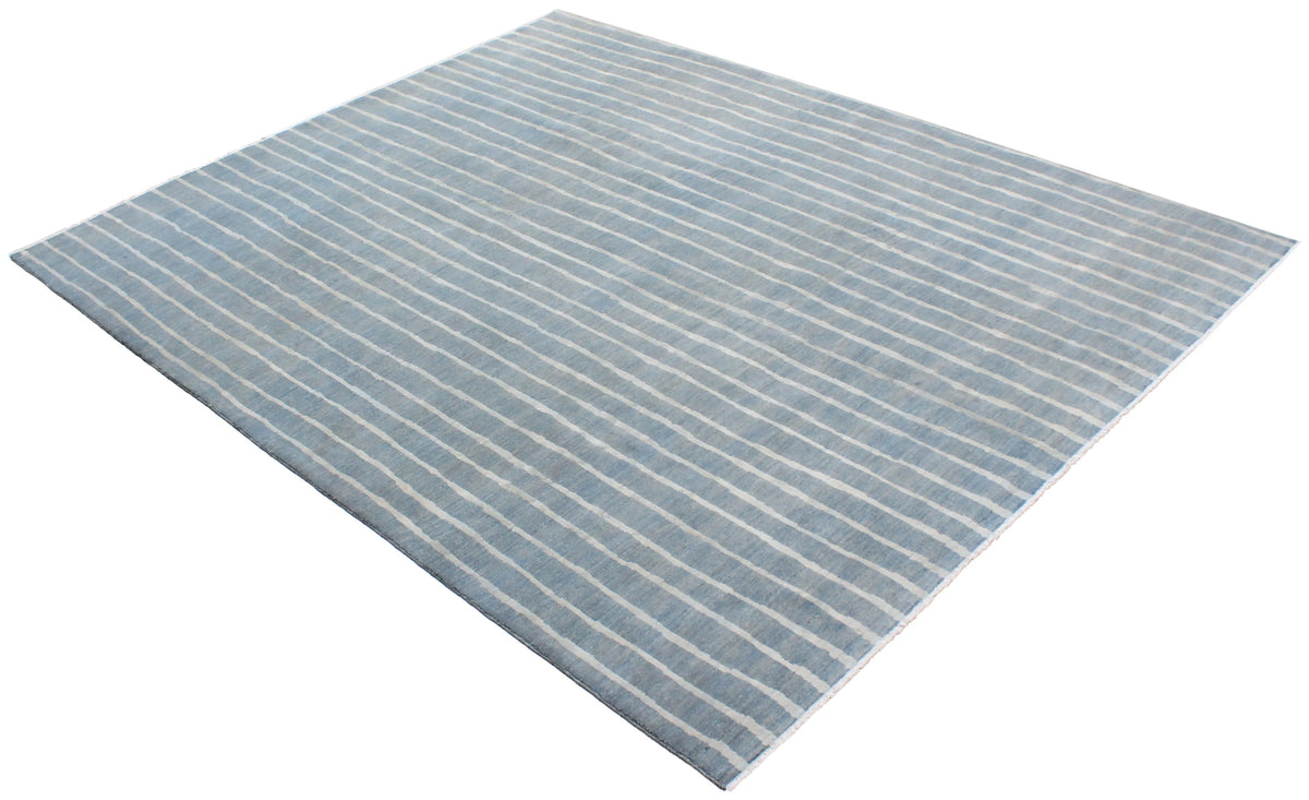 Blue-Gray Wool Rug with Light Lengthwise Stripes, 303 × 237 cm, view 3.