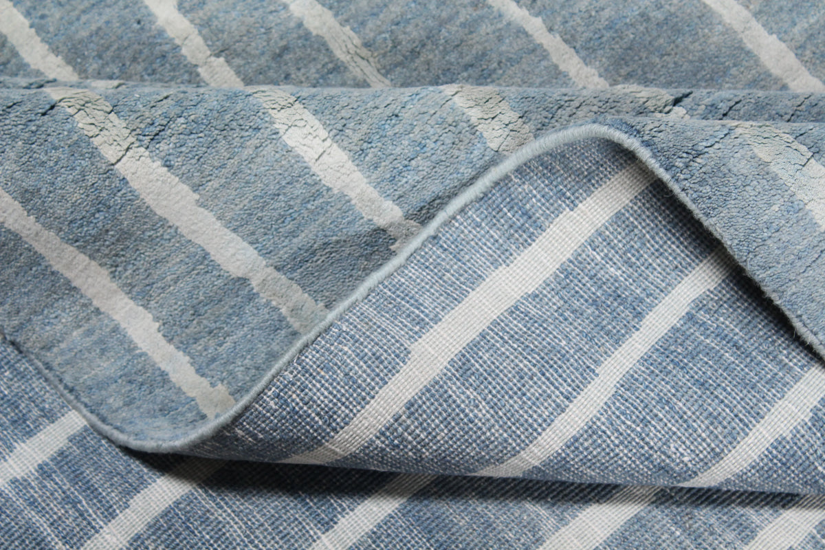 Blue-Gray Wool Rug with Light Lengthwise Stripes, 303 × 237 cm, view 6.