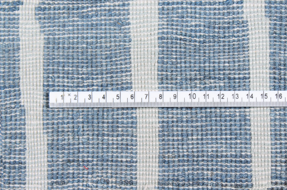 Blue-Gray Wool Rug with Light Lengthwise Stripes, 303 × 237 cm, view 7.