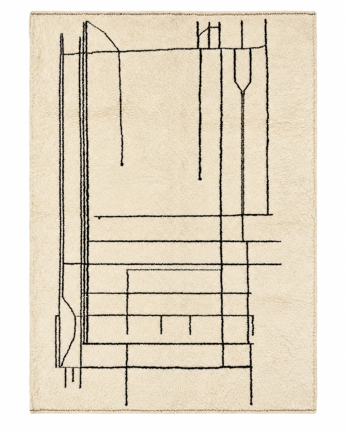 Front view of Beni Ourain wool rug, fine geometric grid on a cream wool ground