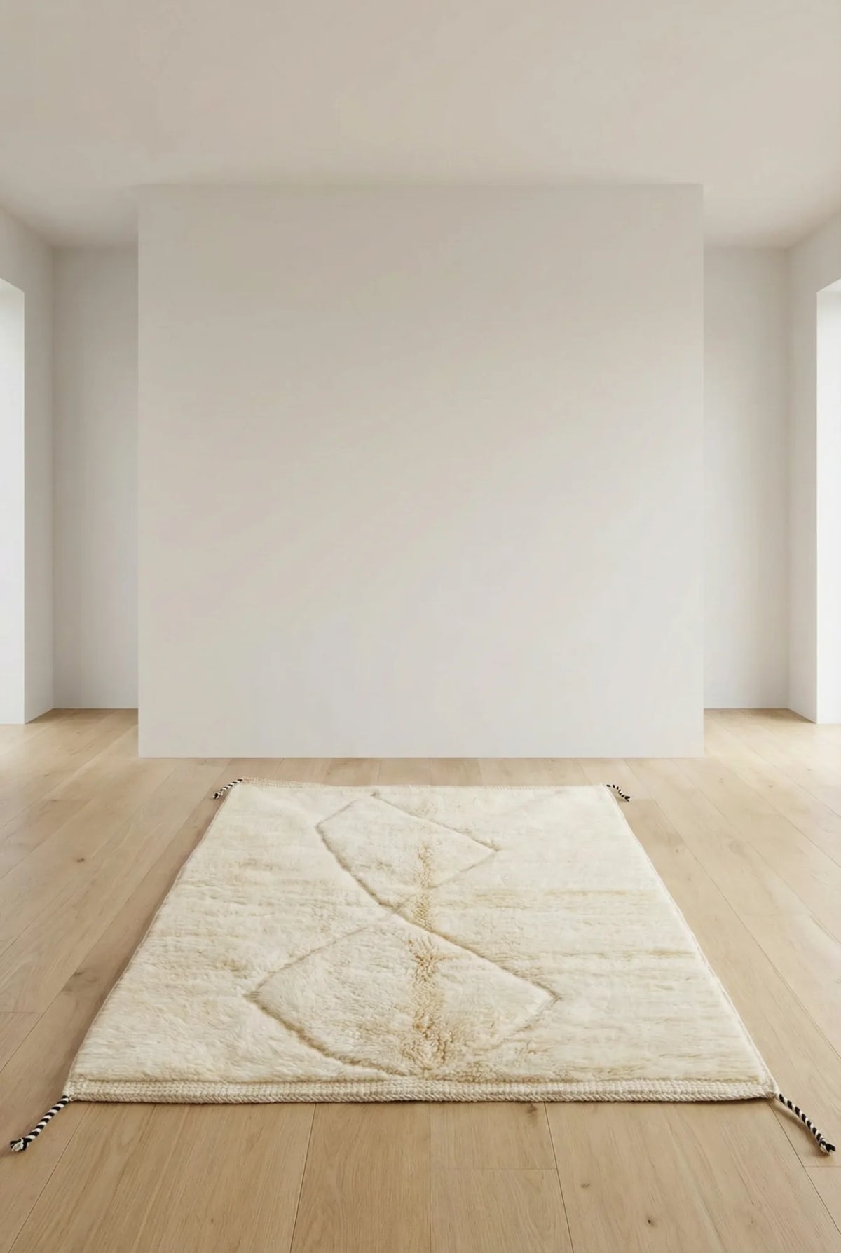 Beni Ourain wool rug, cream ground with subtle beige diamonds, product view 2