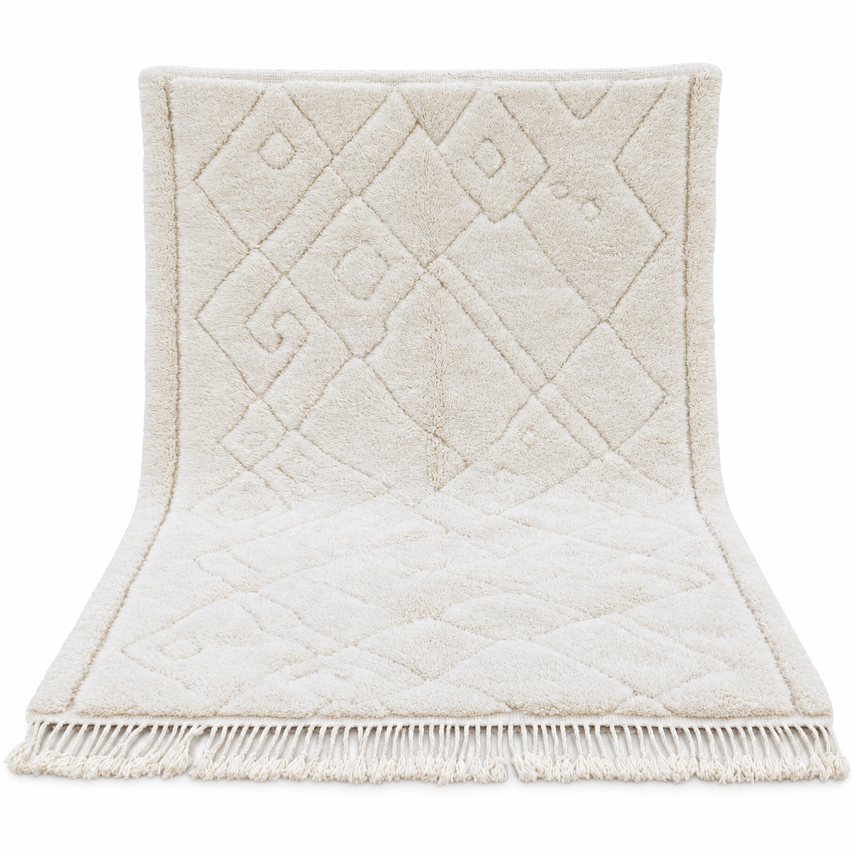 Natural White Beni Ourain Rug with Abstract Lines, 315 × 242 cm.