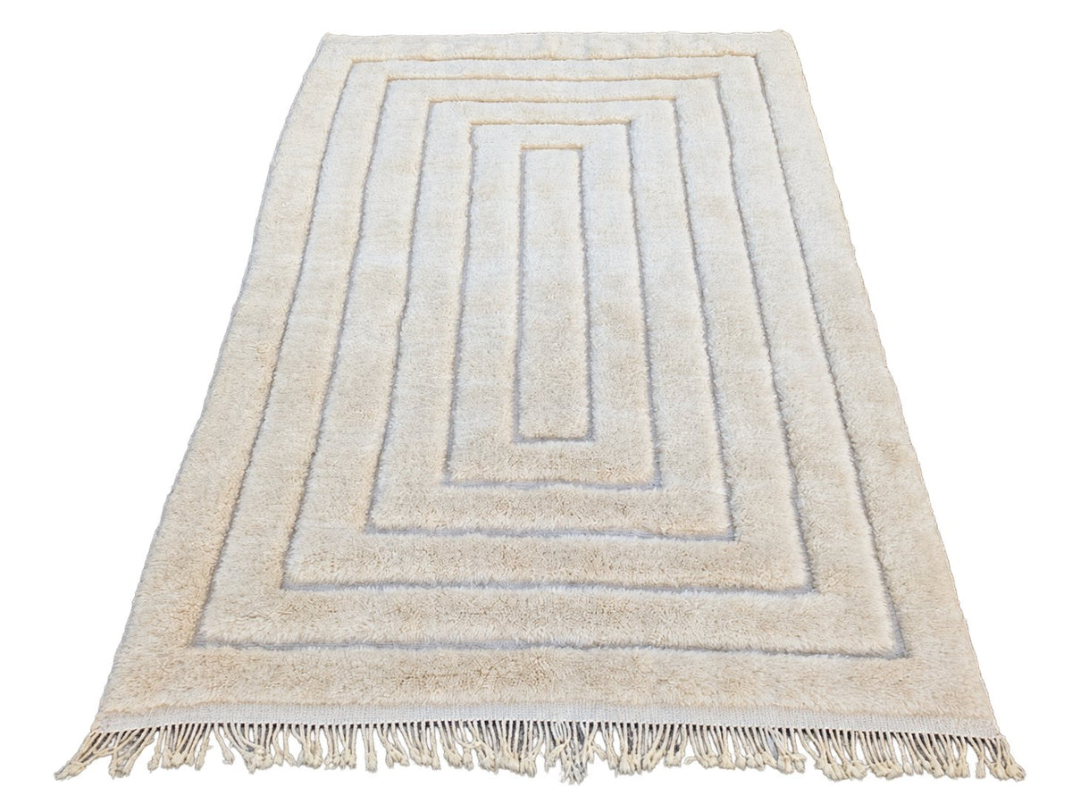 Detail of Natural White Beni Ourain Rug with Rectangle Relief, 305 × 214 cm.