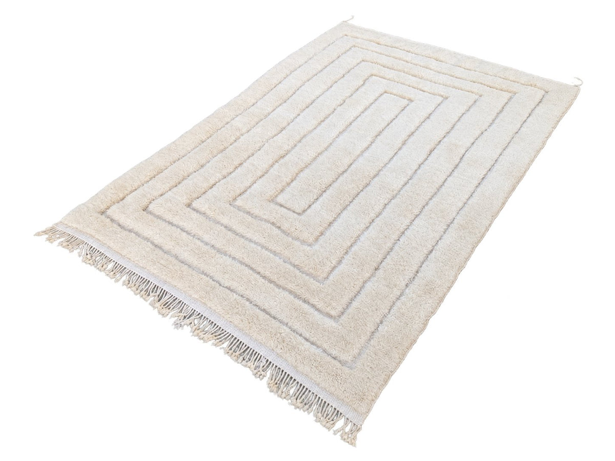 Detail of Natural White Beni Ourain Rug with Rectangle Relief, 305 × 214 cm.
