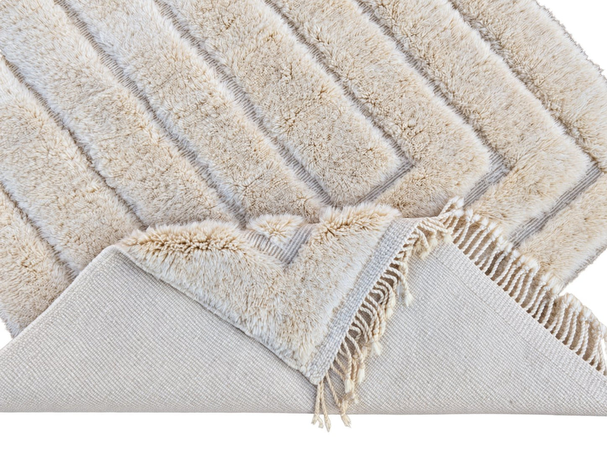 Detail of Natural White Beni Ourain Rug with Rectangle Relief, 305 × 214 cm.