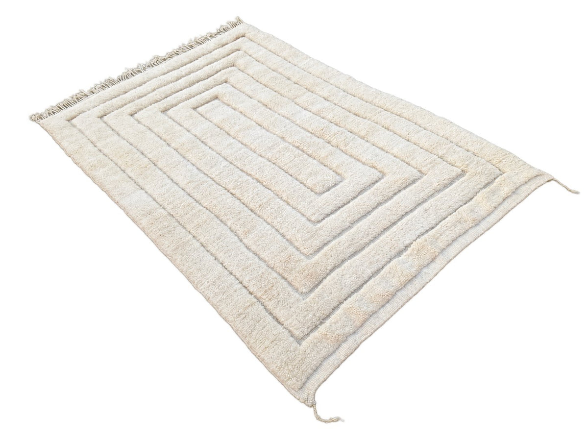 Detail of Natural White Beni Ourain Rug with Rectangle Relief, 305 × 214 cm.