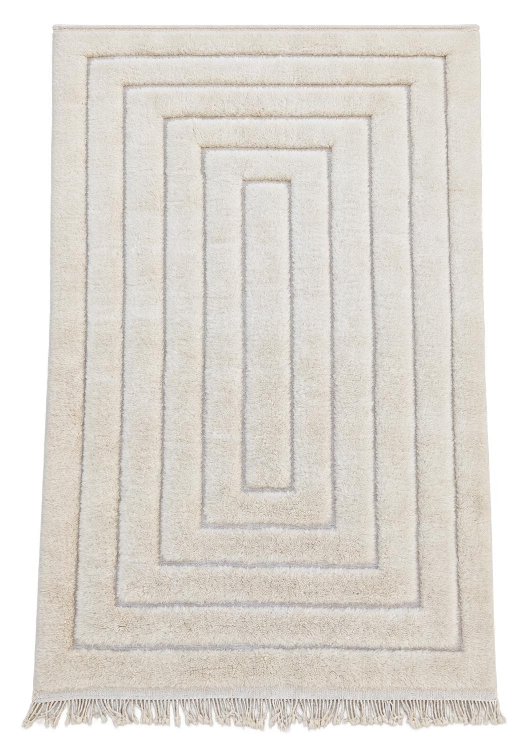 Natural White Beni Ourain Rug with Rectangle Relief, 305 × 214 cm.