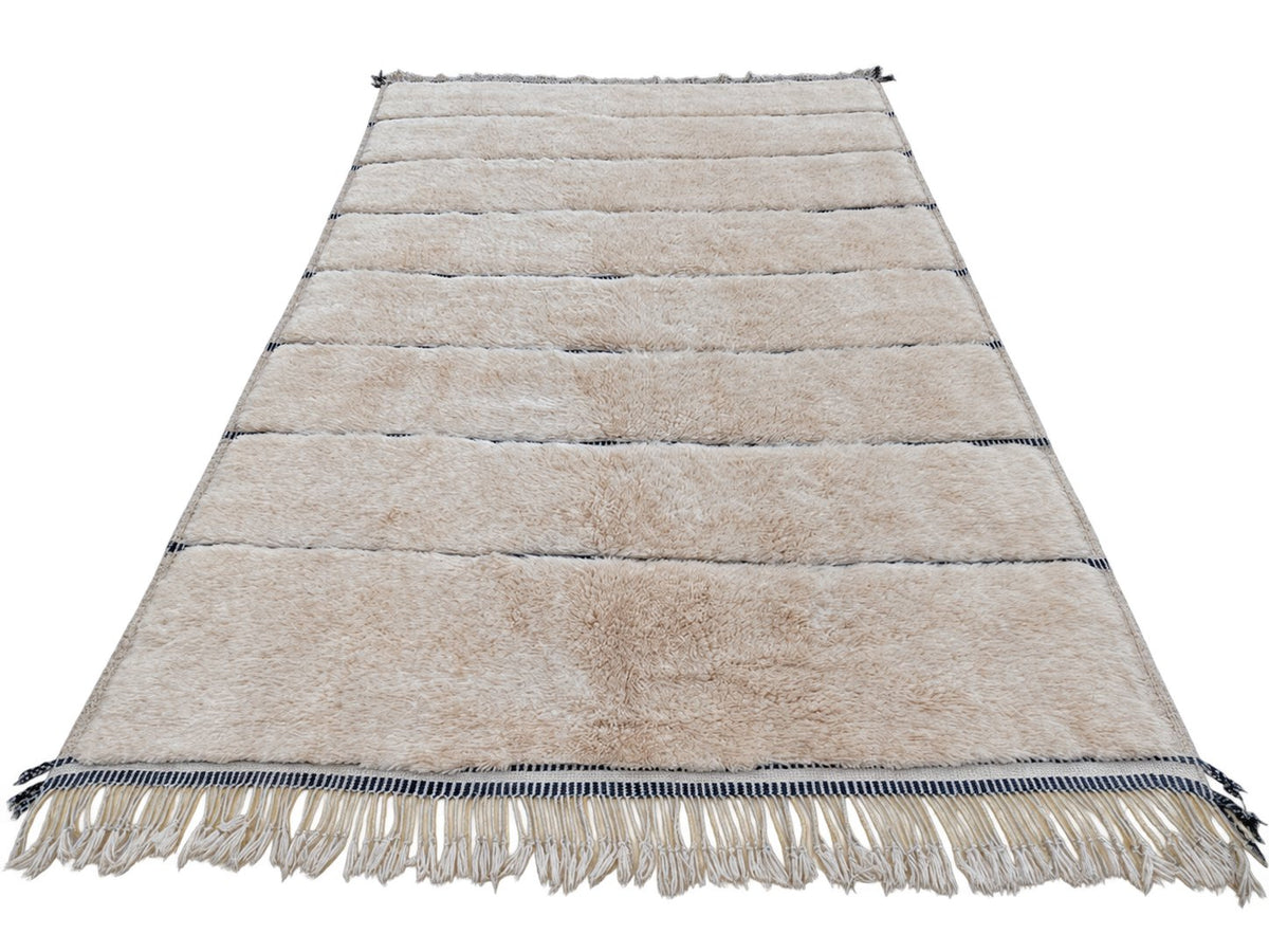 Detail of Natural White Beni Ourain Rug with Black Stripes, 435 × 304 cm.