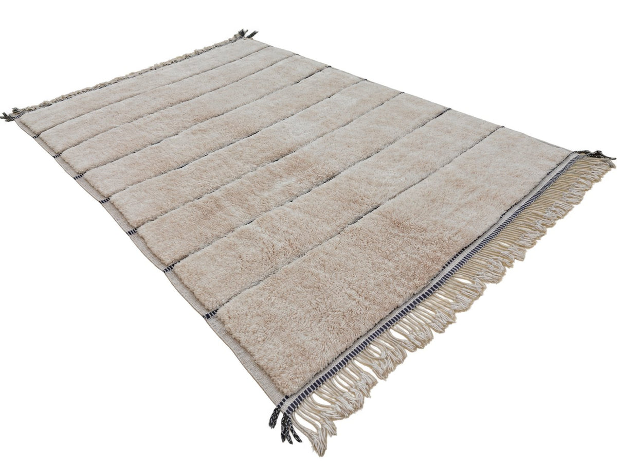 Detail of Natural White Beni Ourain Rug with Black Stripes, 435 × 304 cm.