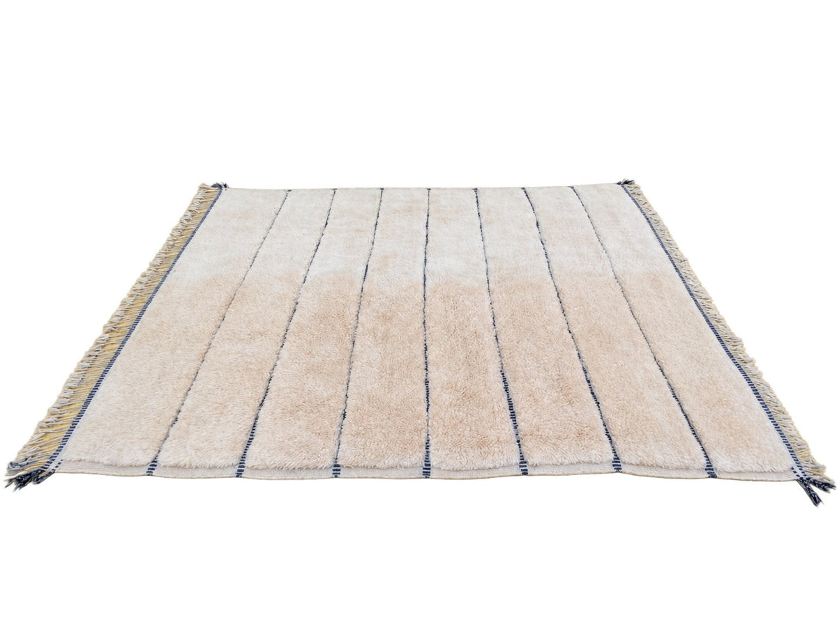 Detail of Natural White Beni Ourain Rug with Black Stripes, 435 × 304 cm.