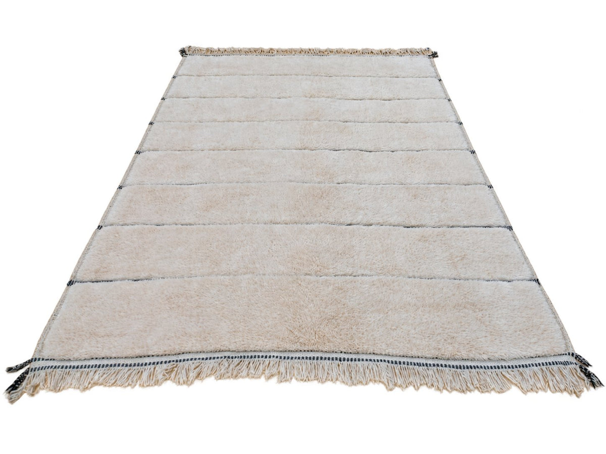 Detail of Natural White Beni Ourain Rug with Black Stripes, 435 × 304 cm.