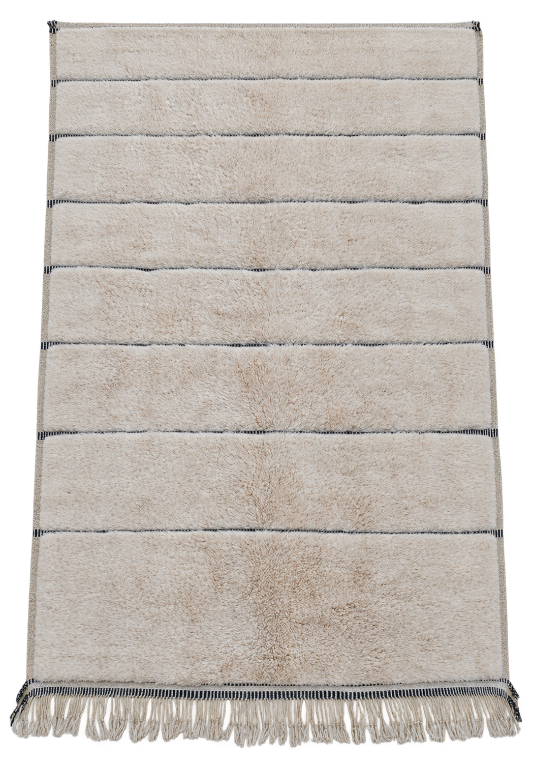 Natural White Beni Ourain Rug with Black Stripes, 435 × 304 cm.