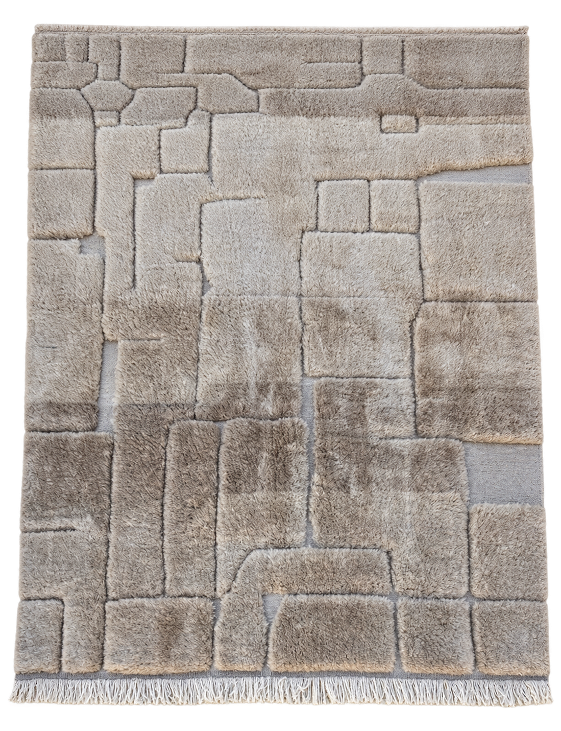 Taupe Beni Ourain Wool Rug with Block Relief, 370 × 283 cm.