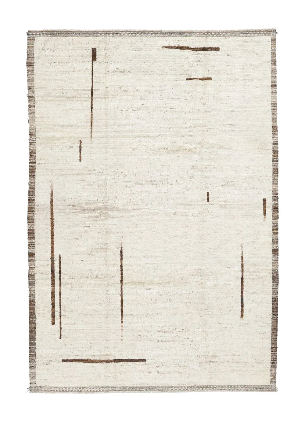 Front view of Beni Ourain wool rug, cream ground with loosely arranged black lines