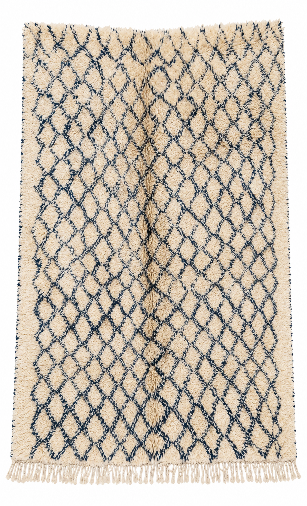 Cream Vintage Beni Ourain Rug with Dark Diamond Grid, 300 × 260 cm.