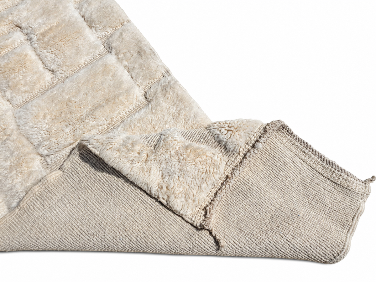 Detail of Cream Moroccan Wool Runner with Block Relief, 460 × 77 cm.