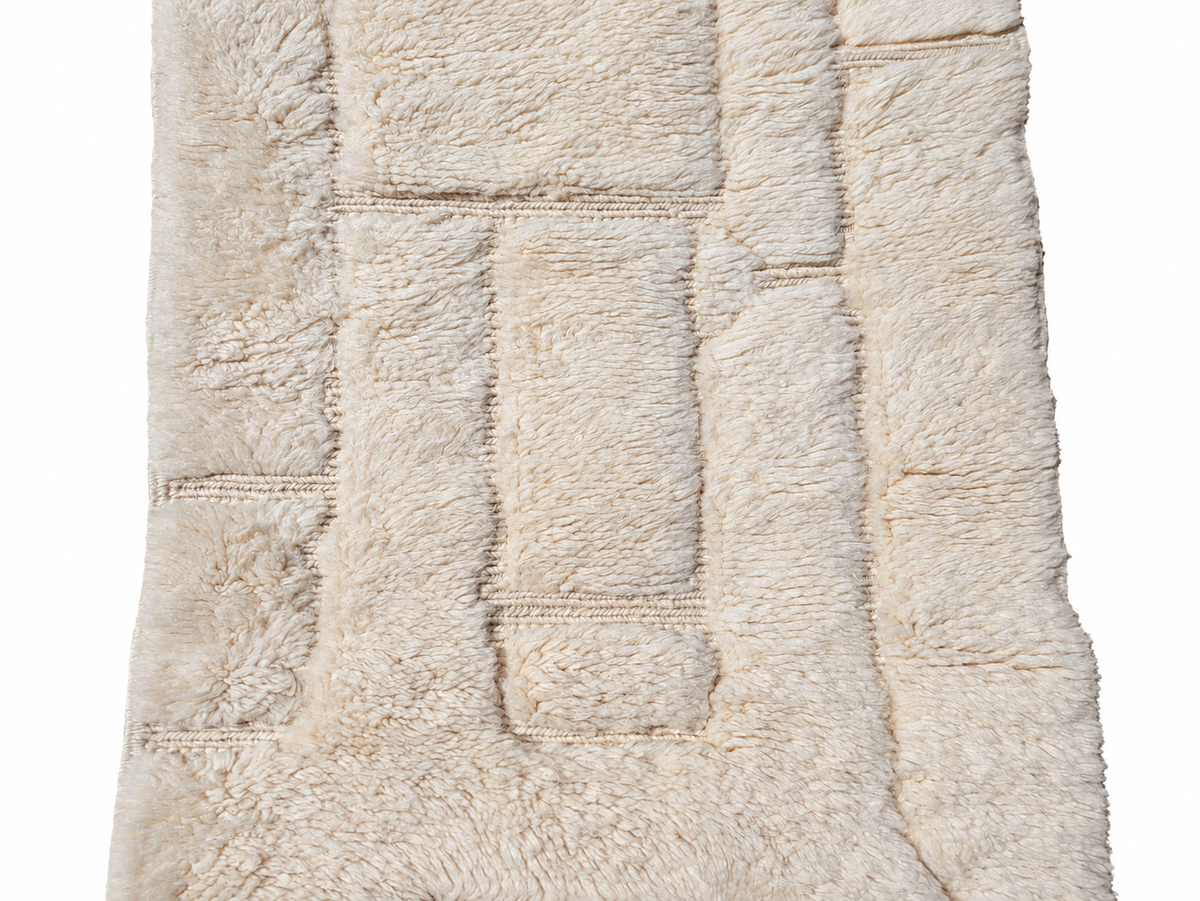 Detail of Cream Moroccan Wool Runner with Block Relief, 460 × 77 cm.