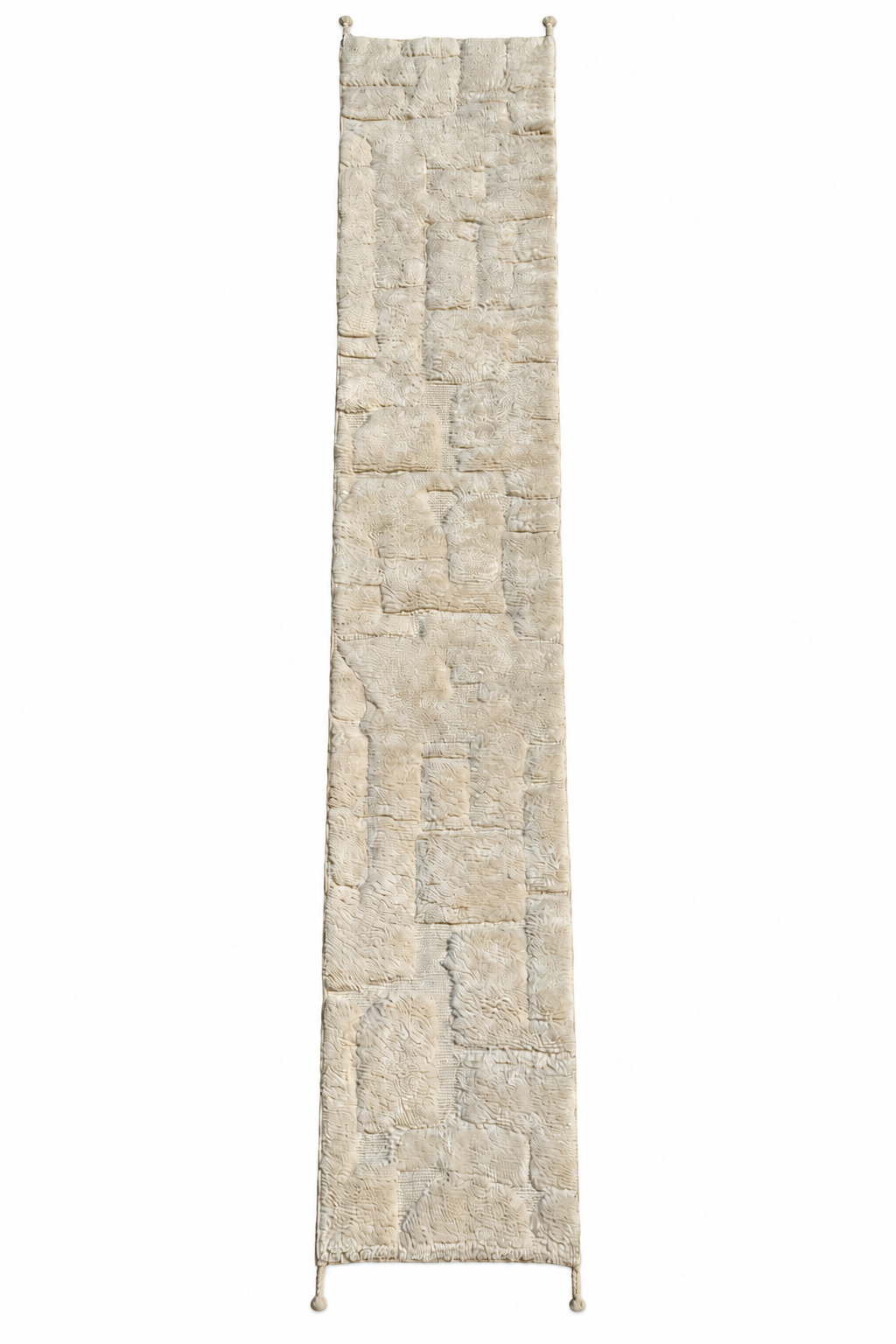 Cream Moroccan Wool Runner with Block Relief, 460 × 77 cm.