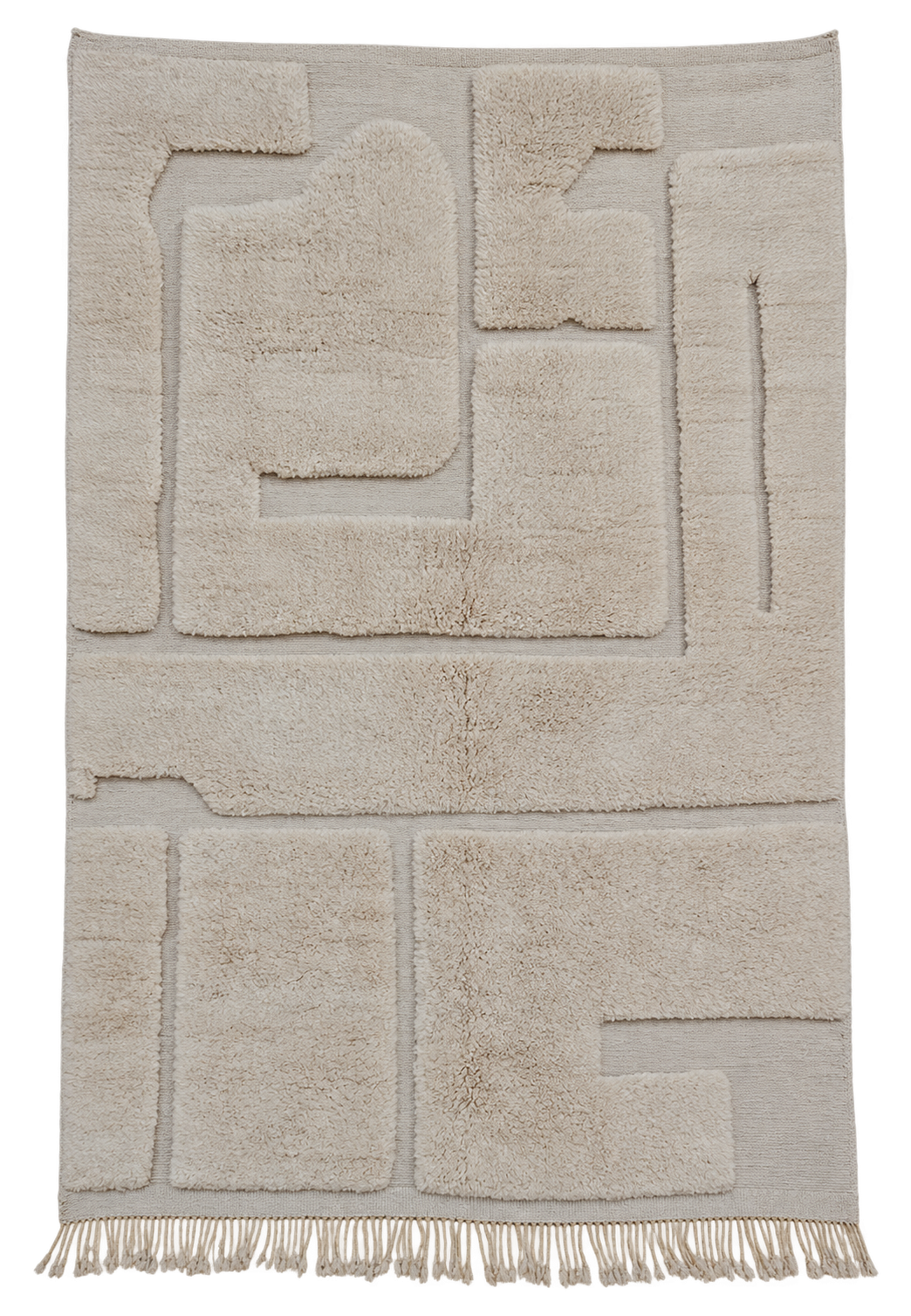 Cream Moroccan Wool Rug with Abstract Relief, 317 × 220 cm.