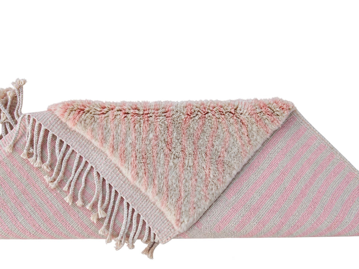 Detail of Cream and Peach Moroccan Rug with Border, 428 × 397 cm.