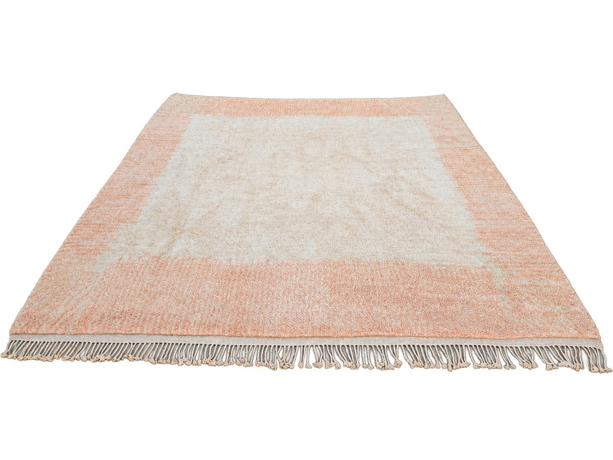 Detail of Cream and Peach Moroccan Rug with Border, 428 × 397 cm.