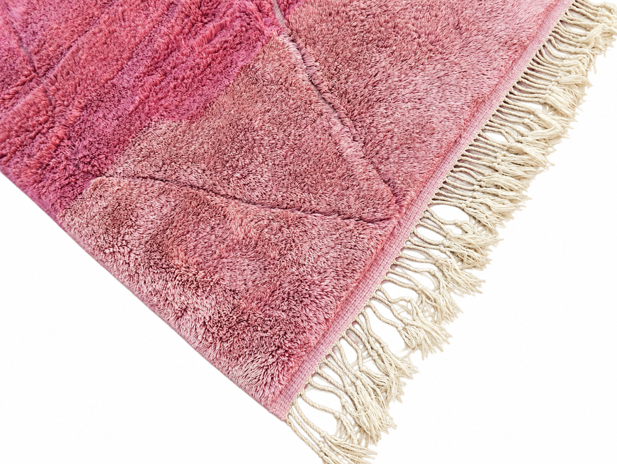 Detail of Pink Moroccan Wool Rug with Large Diamonds, 303 × 206 cm.