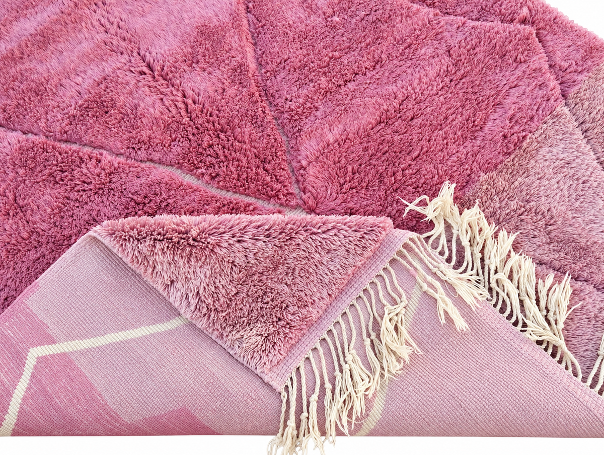 Detail of Pink Moroccan Wool Rug with Large Diamonds, 303 × 206 cm.