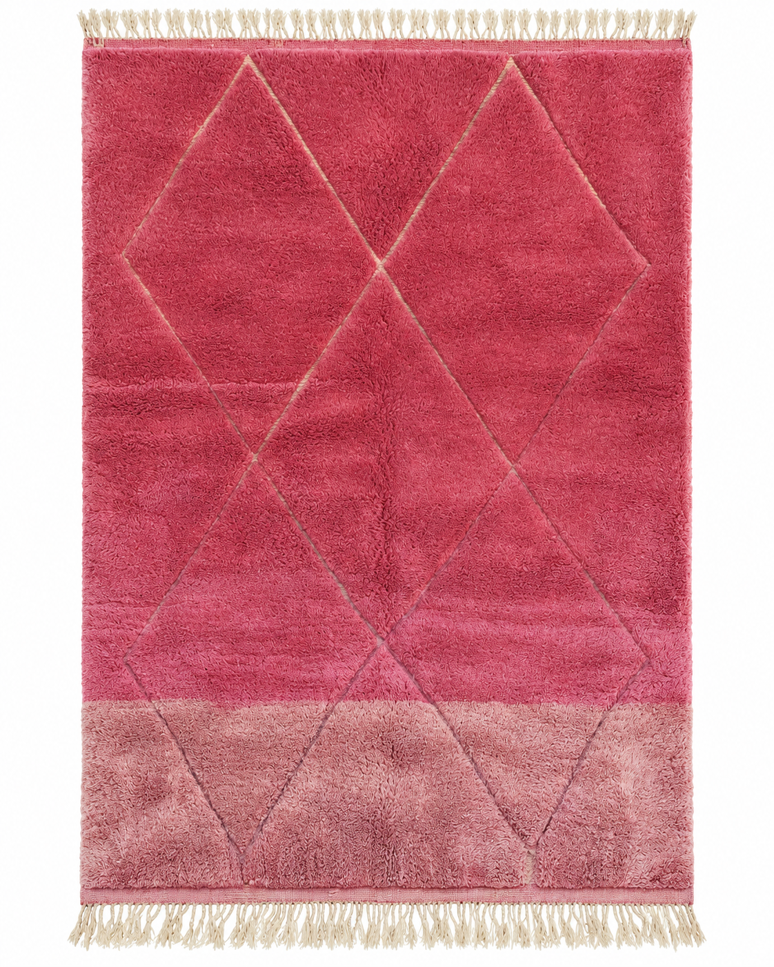 Pink Moroccan Wool Rug with Large Diamonds, 303 × 206 cm.
