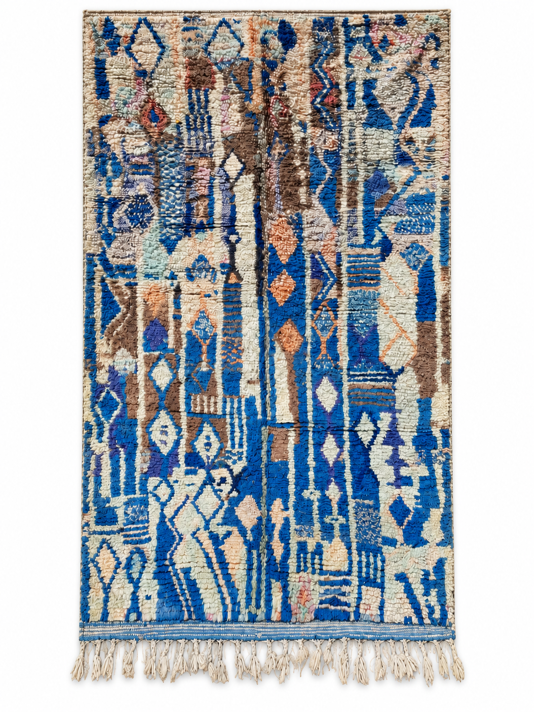 Blue Vintage Moroccan Rug with Elongated Motifs, 260 × 157 cm.