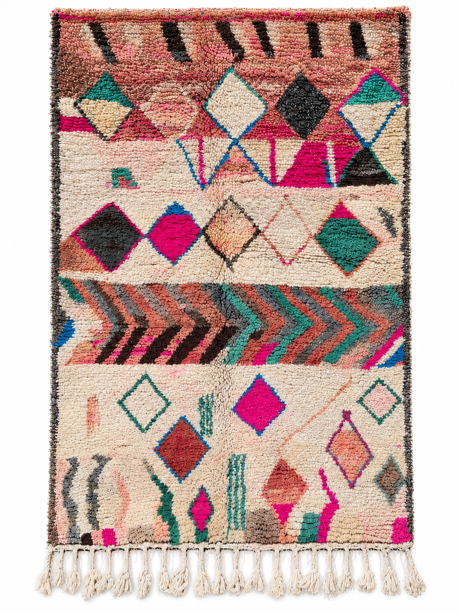 Colorful Vintage Moroccan Rug with Diamonds, 245 × 150 cm.