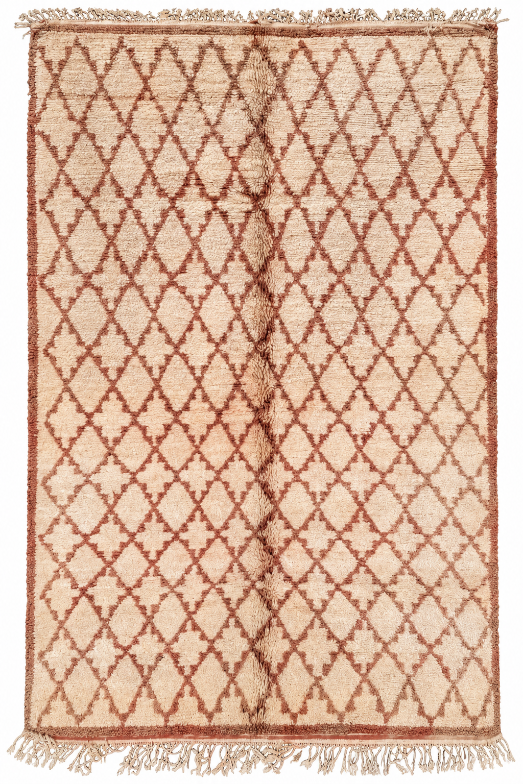 AI-assisted cutout of Cream Vintage Moroccan Rug with Brown Diamond Grid, 315 × 200 cm.