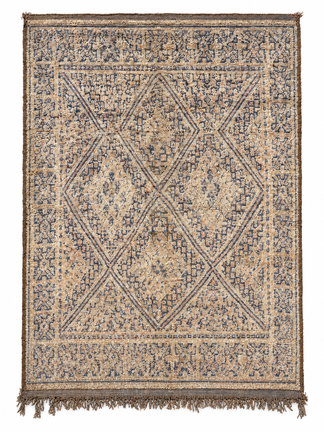 Greige Vintage Moroccan Rug with Large Diamond Panel, 300 × 210 cm.