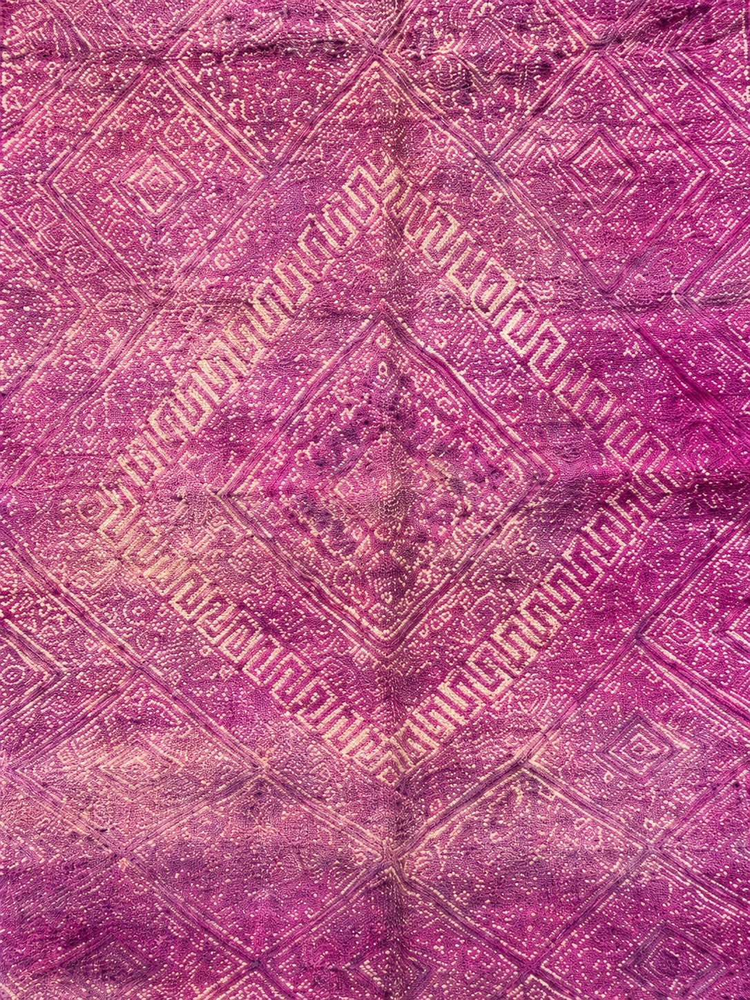 Detail of Purple Vintage Moroccan Rug with Delicate Pattern, 444 × 210 cm.