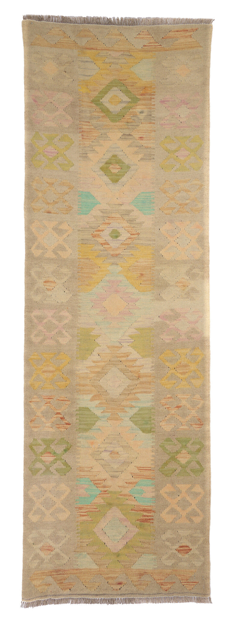 Beige Pastel Diamond Kilim Runner, 200 × 64 cm — full view
