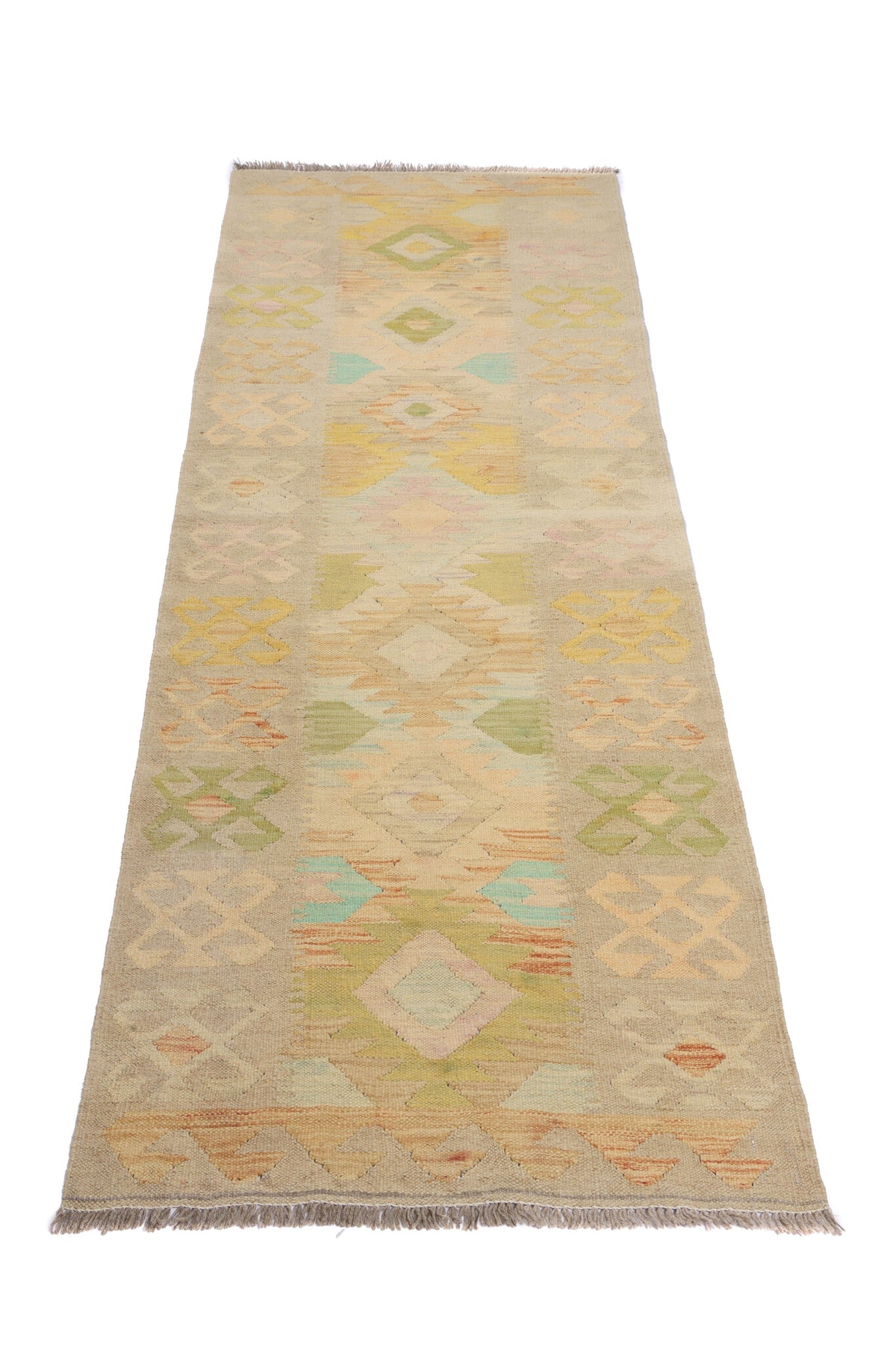 Beige Pastel Diamond Kilim Runner, 200 × 64 cm — detail 1