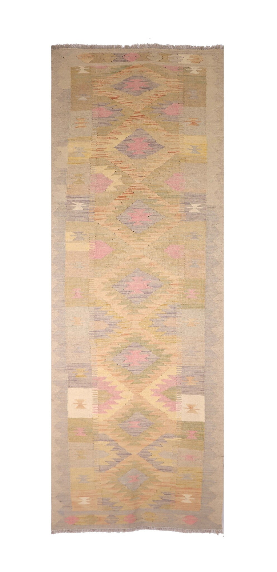 Beige and Pink Diamond Kilim Runner, 295 × 77 cm — full view